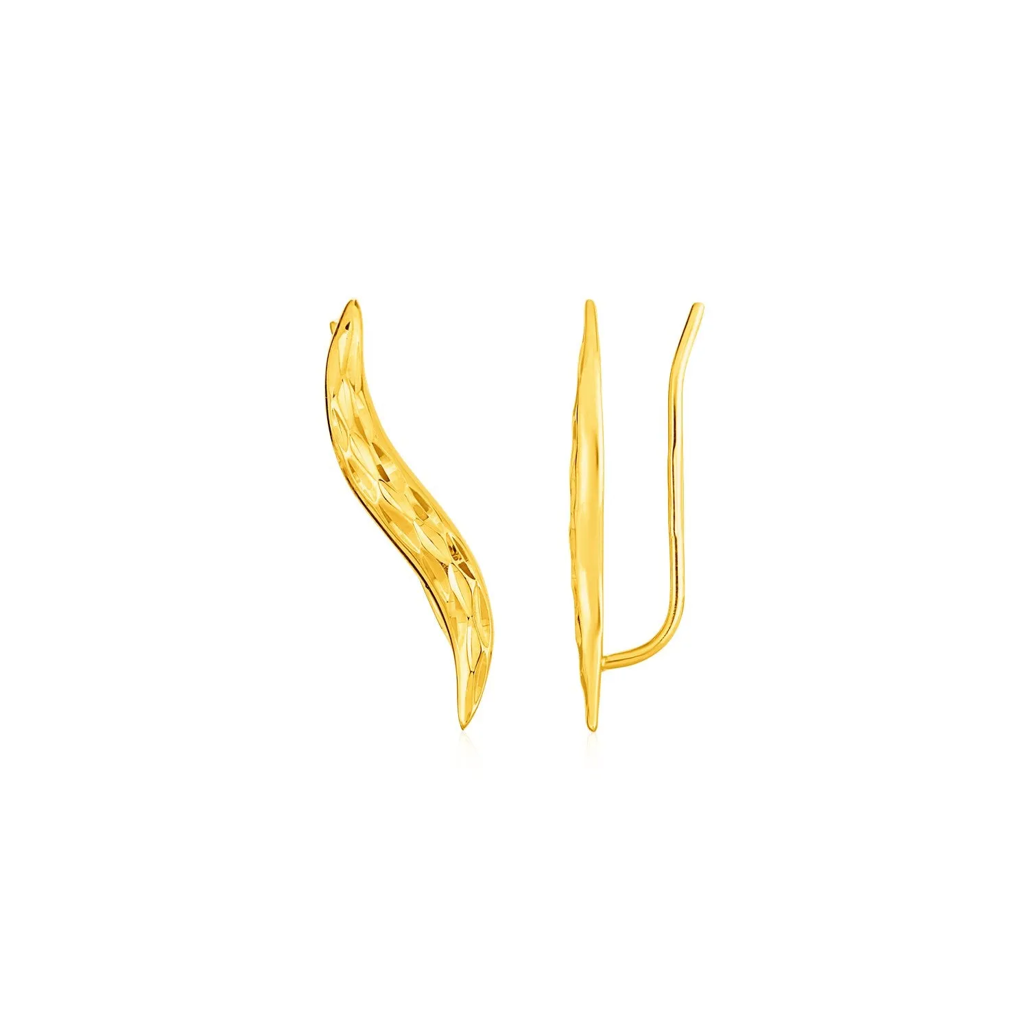 Textured Leaf Climber Earrings in 14k Yellow Gold-rx67426