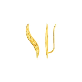 Textured Leaf Climber Earrings in 14k Yellow Gold-rx67426