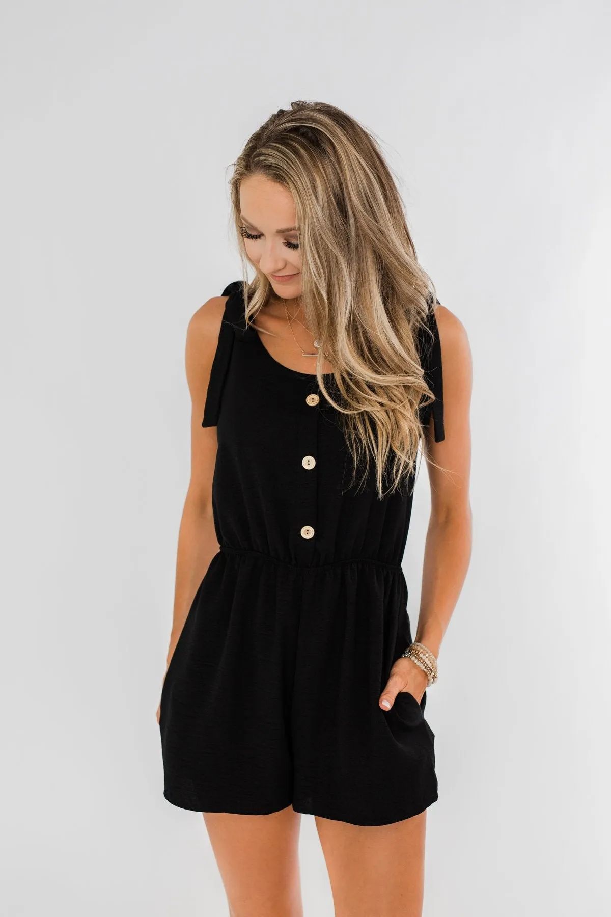 Tie Sleeve Cutie Romper- Black