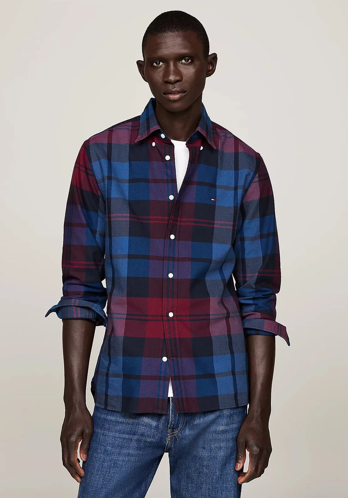 Tommy Hilfiger Oxford Black Watch Tartan Shirt, Rouge Multi