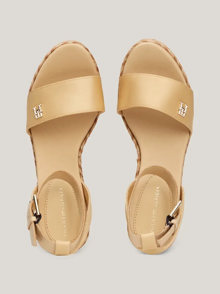 TOMMY HILFIGER Satin Strap Wedge Sandals Harvest Wheat