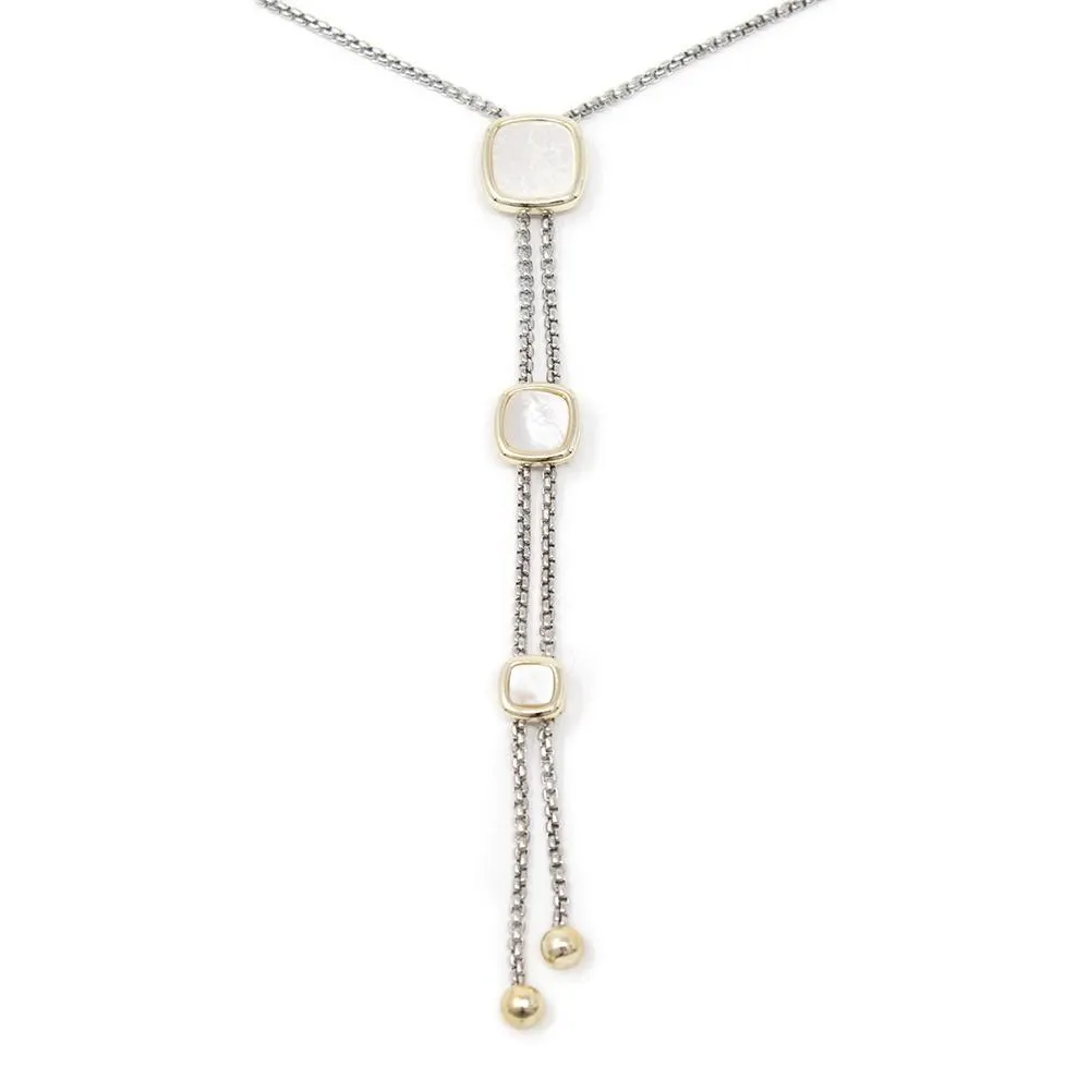 Two Tone Lariat Necklace Three MOP Square