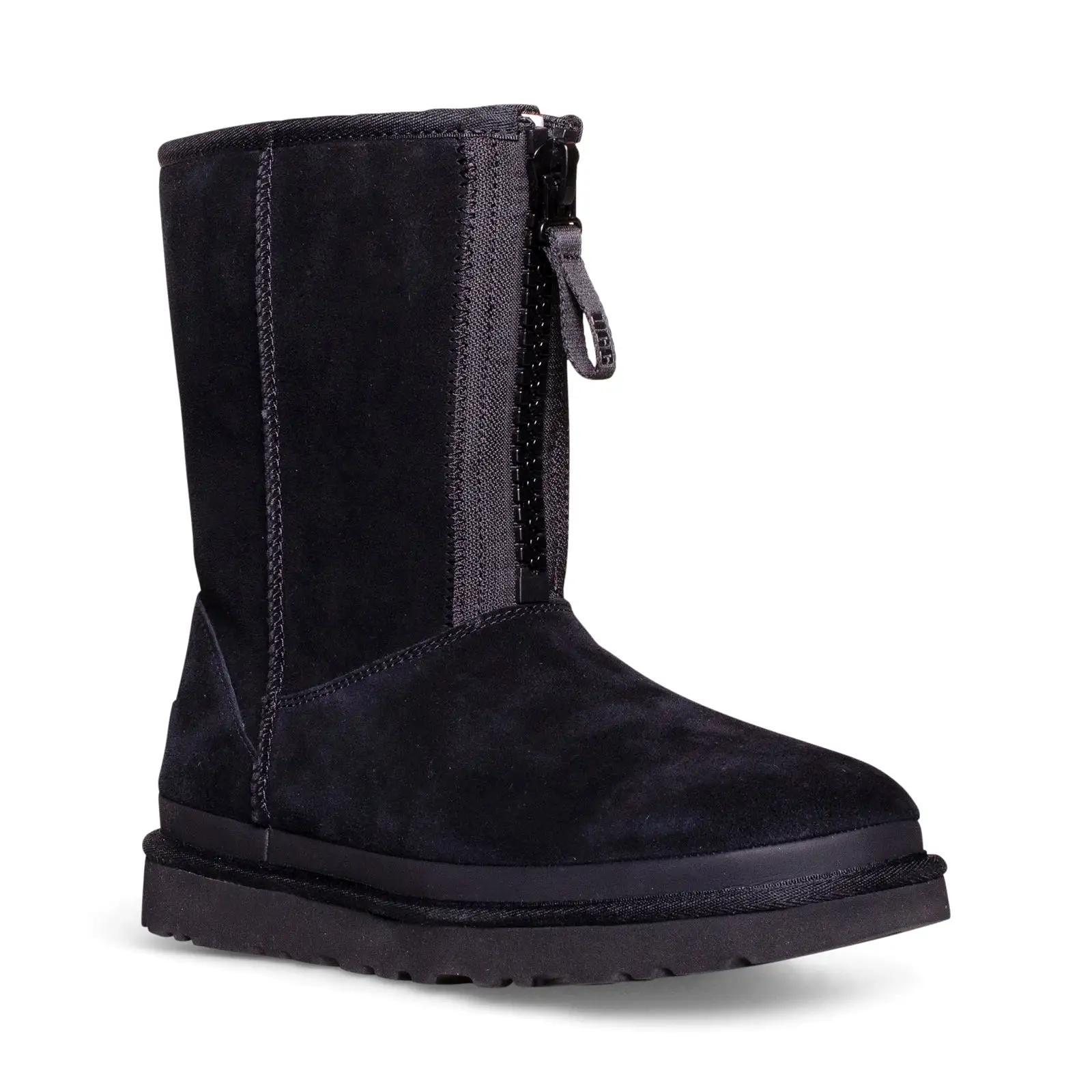 UGG Classic Short Zipper Tape Logo Black Boots - Women's