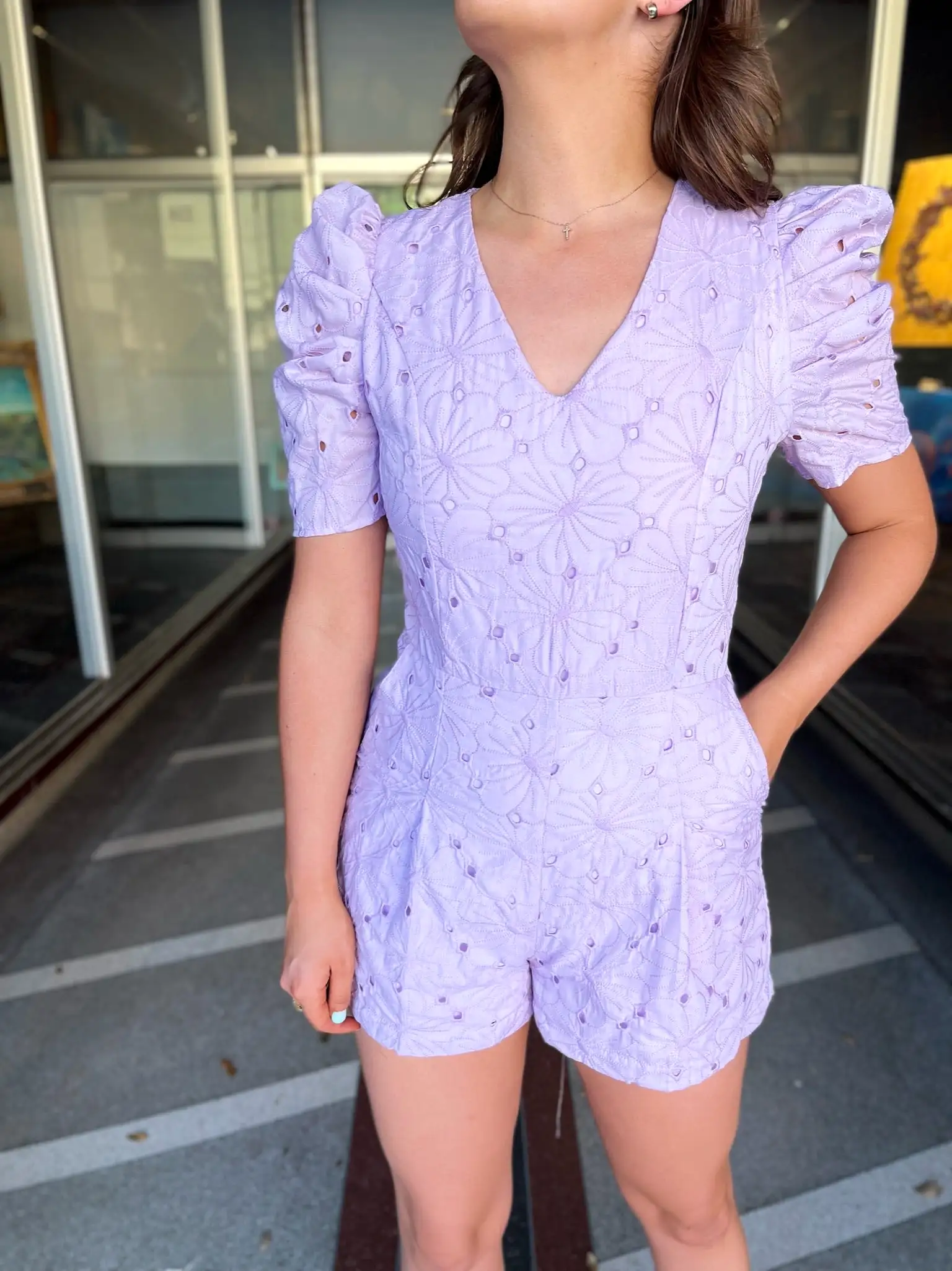 V-Neck Romper - Lavender