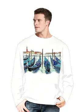 Venice-Italy Ashore Travel Shirts-  Series No. 2330010 Artist Handpaint Long Sleeve Shirt EU Size 100% Cotton  High Quality Gift