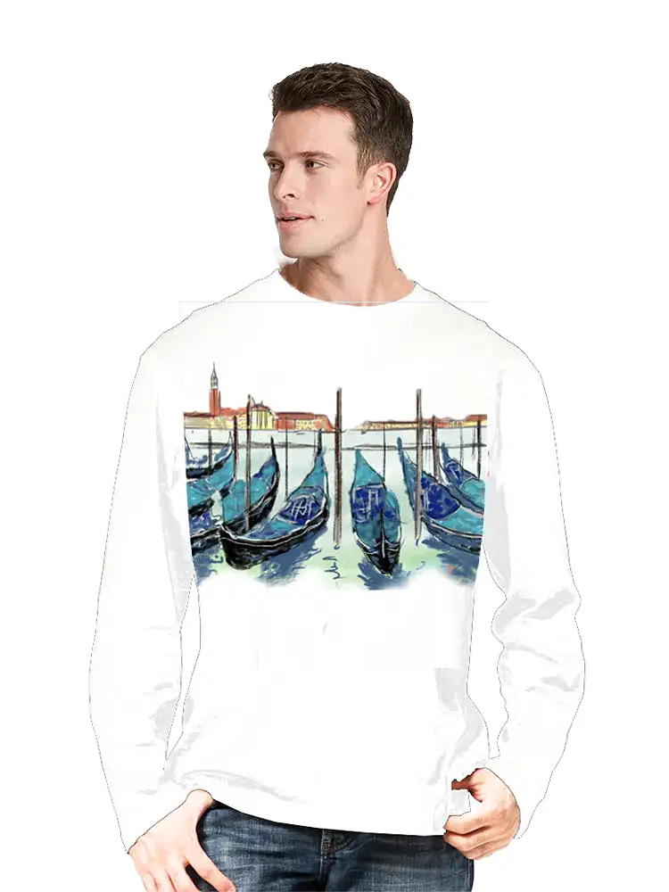 Venice-Italy Ashore Travel Shirts-  Series No. 2330010 Artist Handpaint Long Sleeve Shirt EU Size 100% Cotton  High Quality Gift