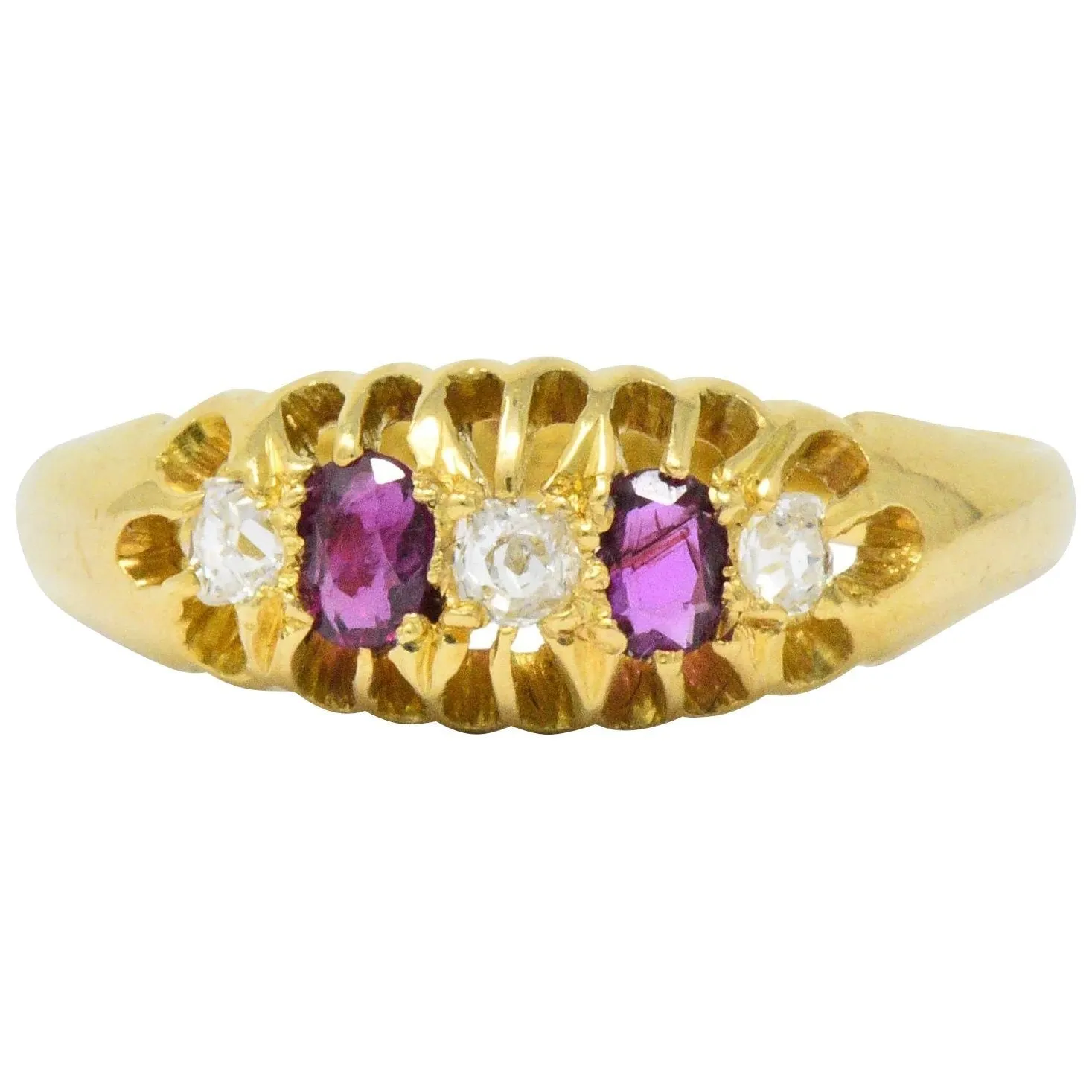 Victorian H.W.L. 0.40 CTW Diamond Ruby 18 Karat Gold Ring