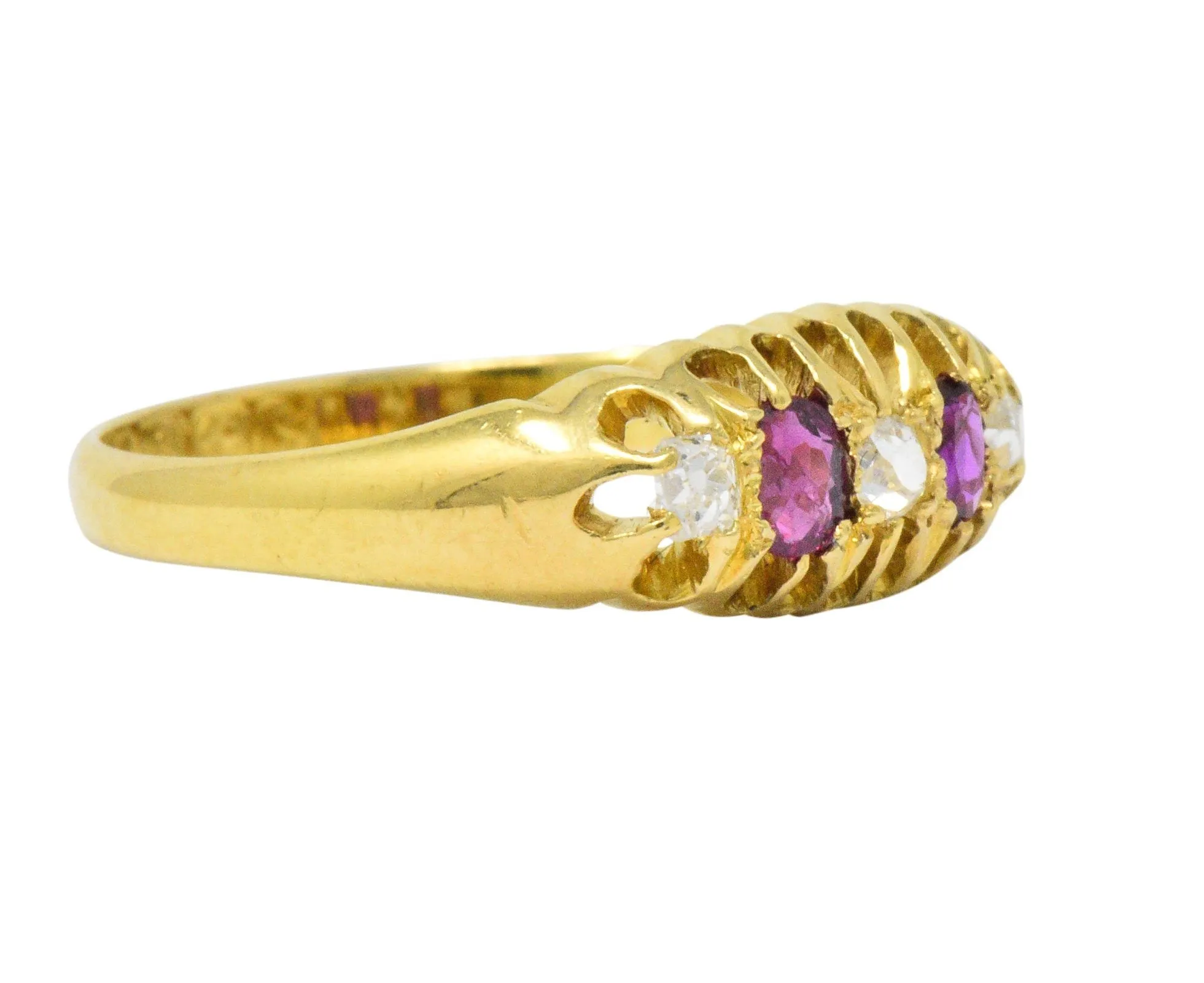 Victorian H.W.L. 0.40 CTW Diamond Ruby 18 Karat Gold Ring