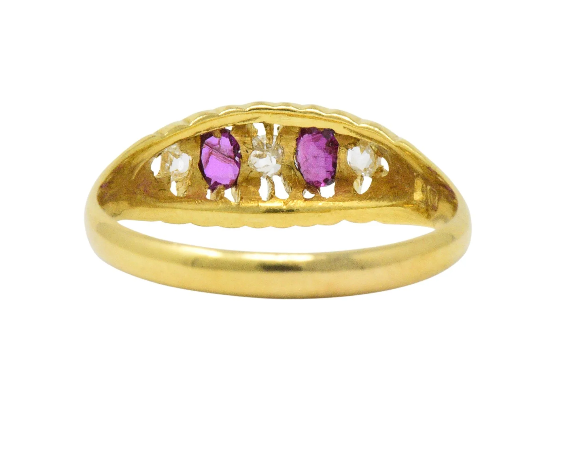 Victorian H.W.L. 0.40 CTW Diamond Ruby 18 Karat Gold Ring