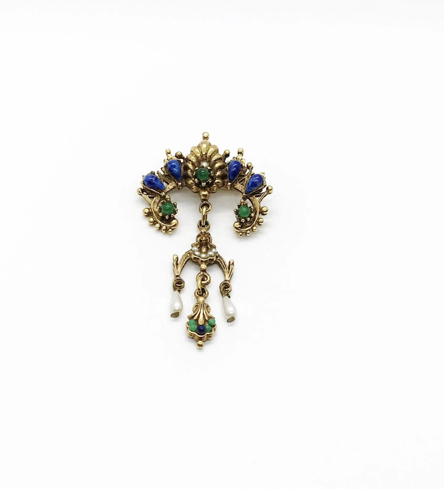 Vintage ART Brooch with Blue and Green Accents