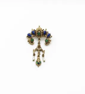 Vintage ART Brooch with Blue and Green Accents