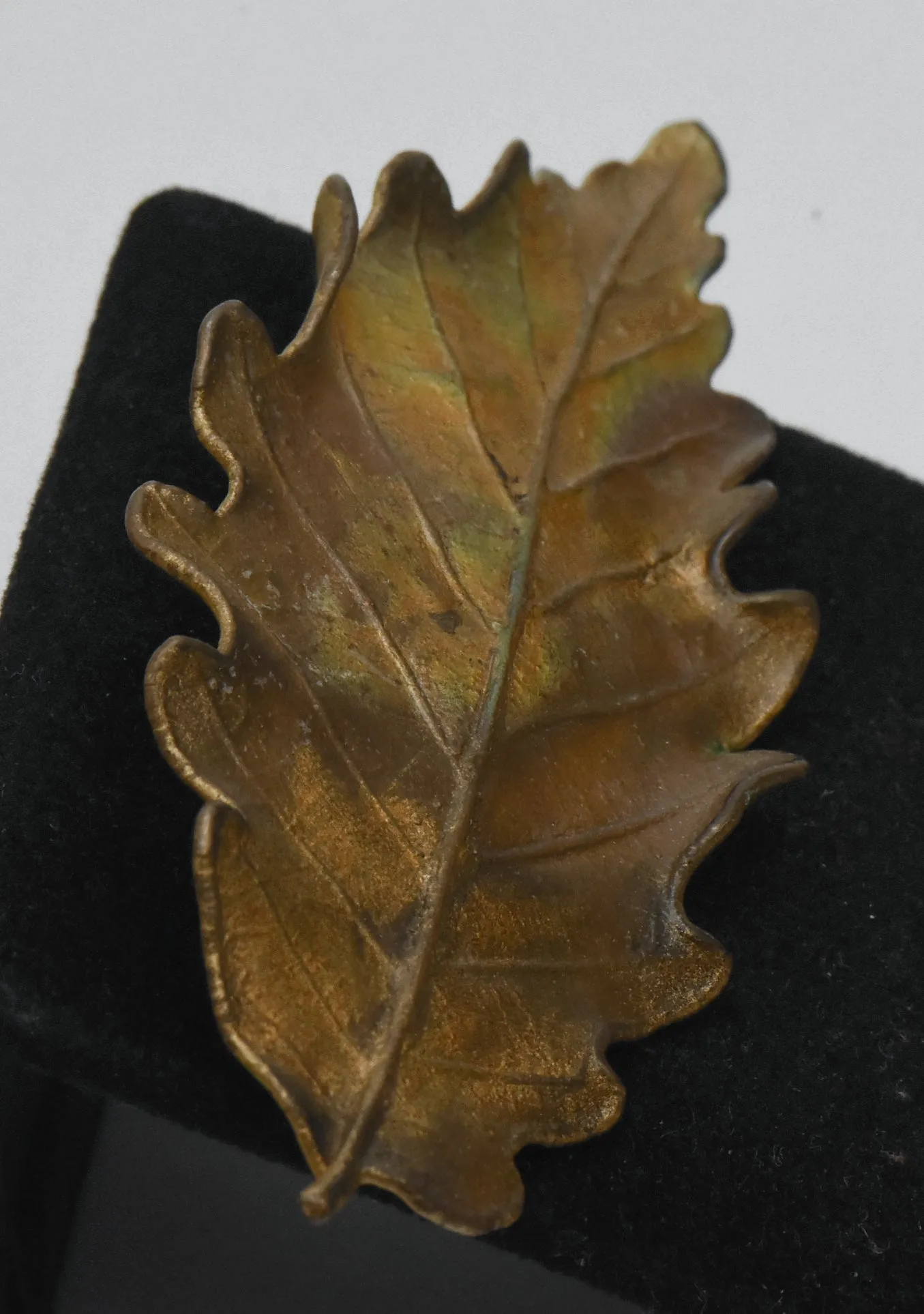 Vintage Copper Enameled Chestnut Leaf Brooch/Pendant