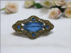 Vintage Filigree Victorian Brooch with Blue Stones