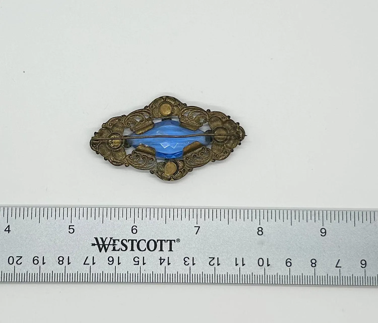 Vintage Filigree Victorian Brooch with Blue Stones