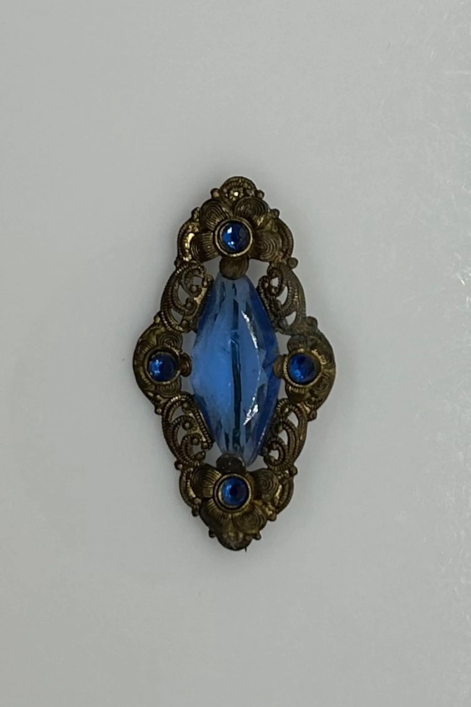 Vintage Filigree Victorian Brooch with Blue Stones