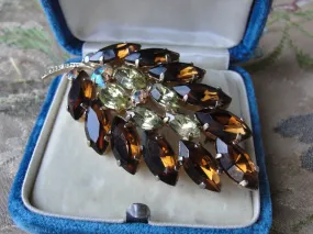 Vintage Glittering TOPAZ CITRINE Aurora Borealis Rhinestone Brooch,Prong Set,Brilliant Rhinestones,Swarovski Crystal,Collectible