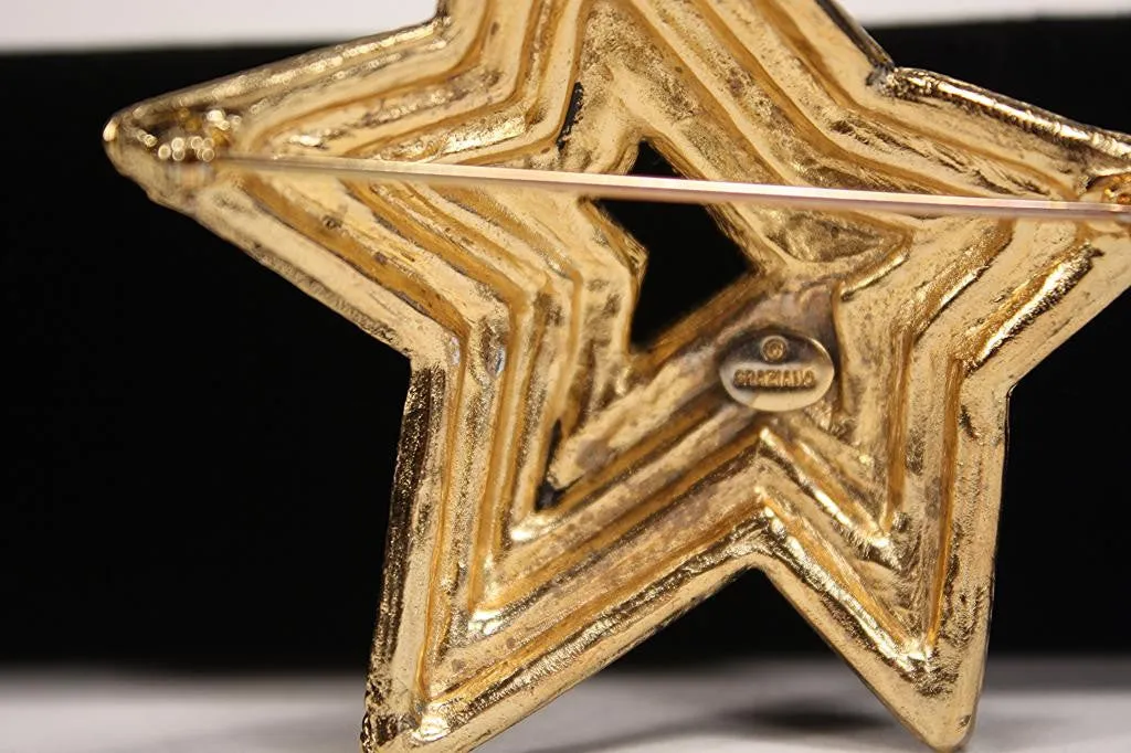 Vintage GRAZIANO Gold, Rhinestone & Pearl Star Brooch