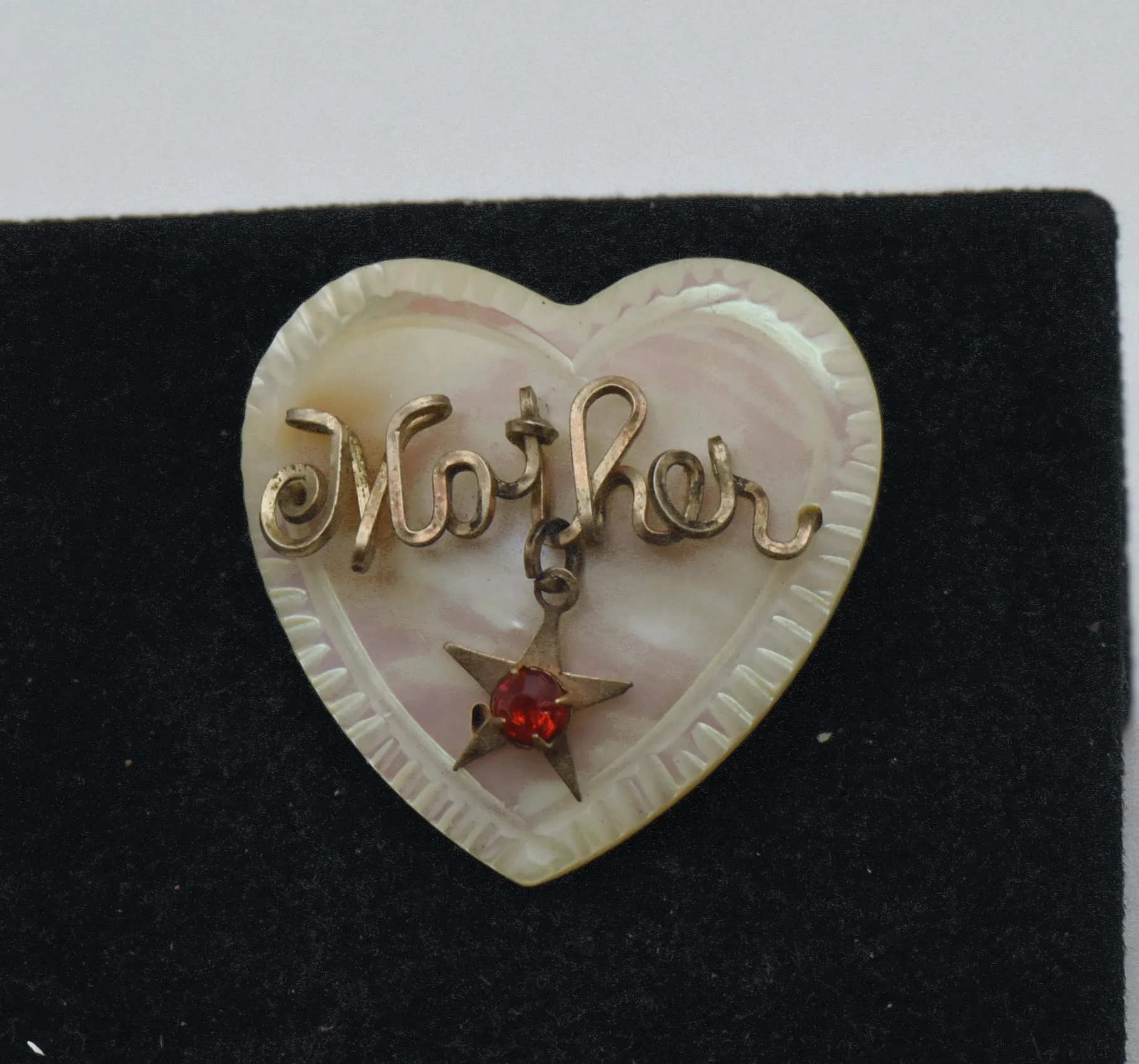 Vintage Handmade Mother of Pearl Mother Heart Brooch