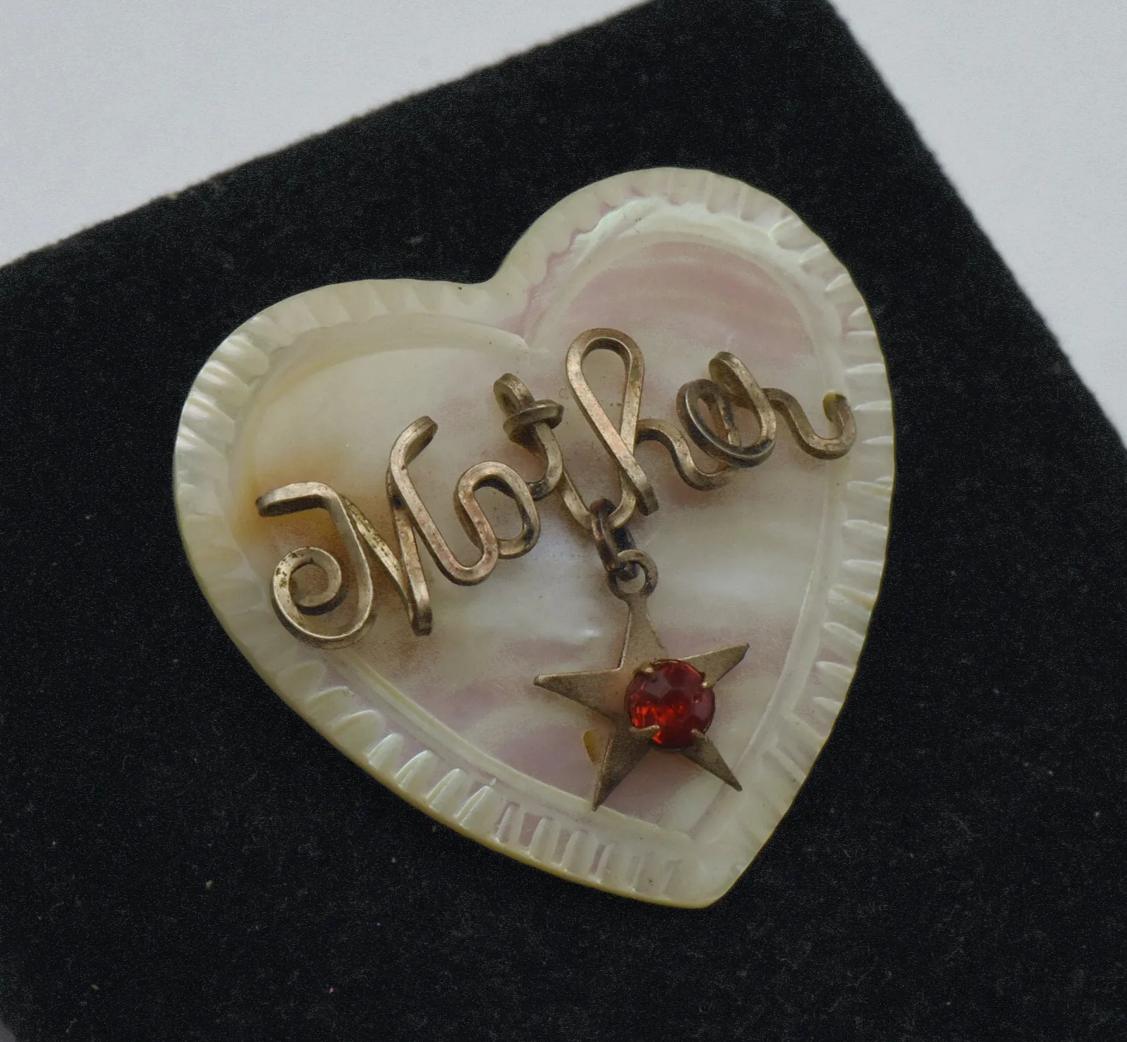 Vintage Handmade Mother of Pearl Mother Heart Brooch