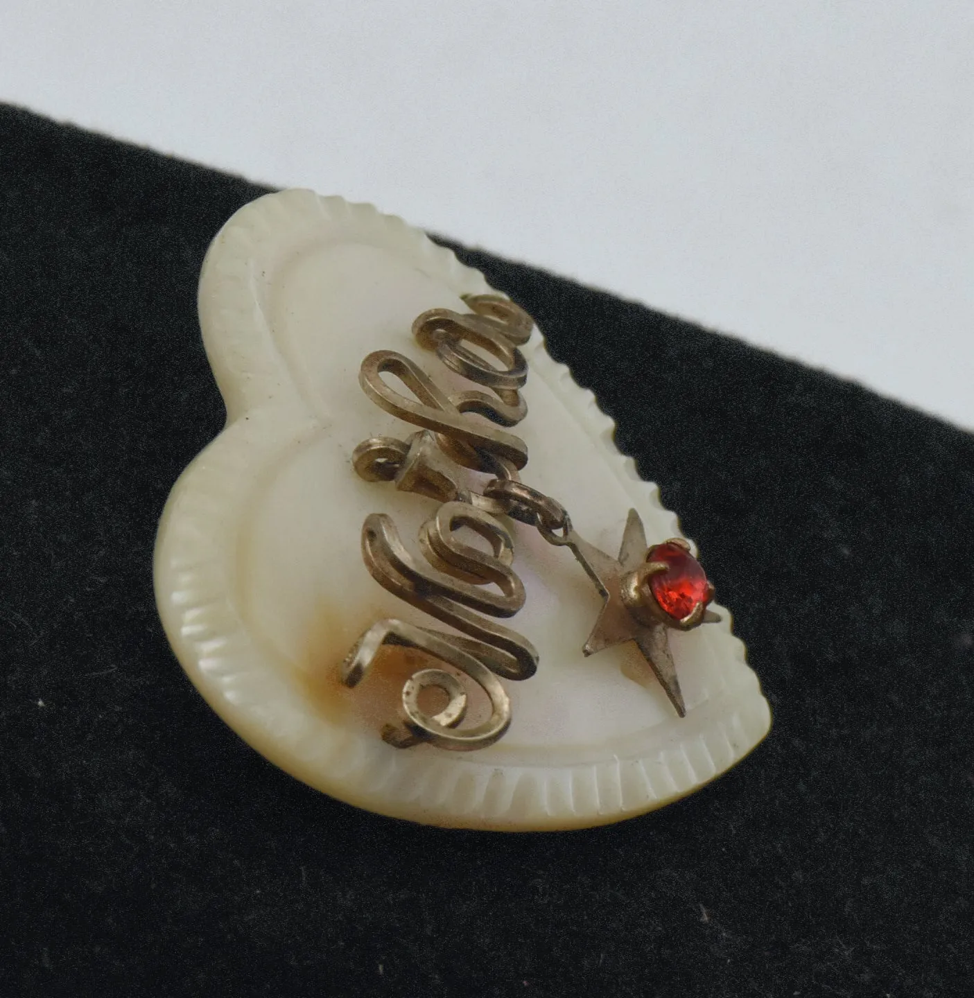 Vintage Handmade Mother of Pearl Mother Heart Brooch