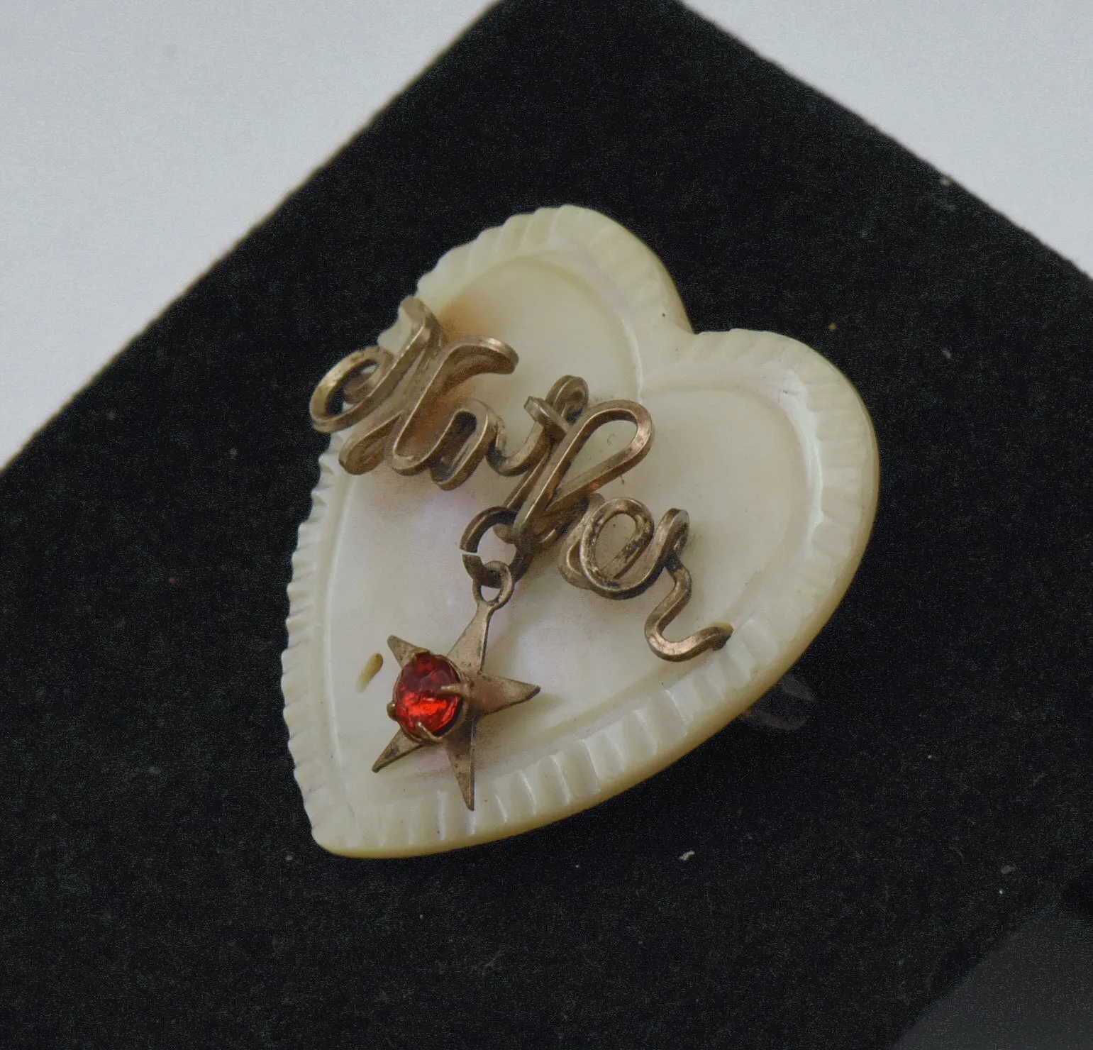 Vintage Handmade Mother of Pearl Mother Heart Brooch