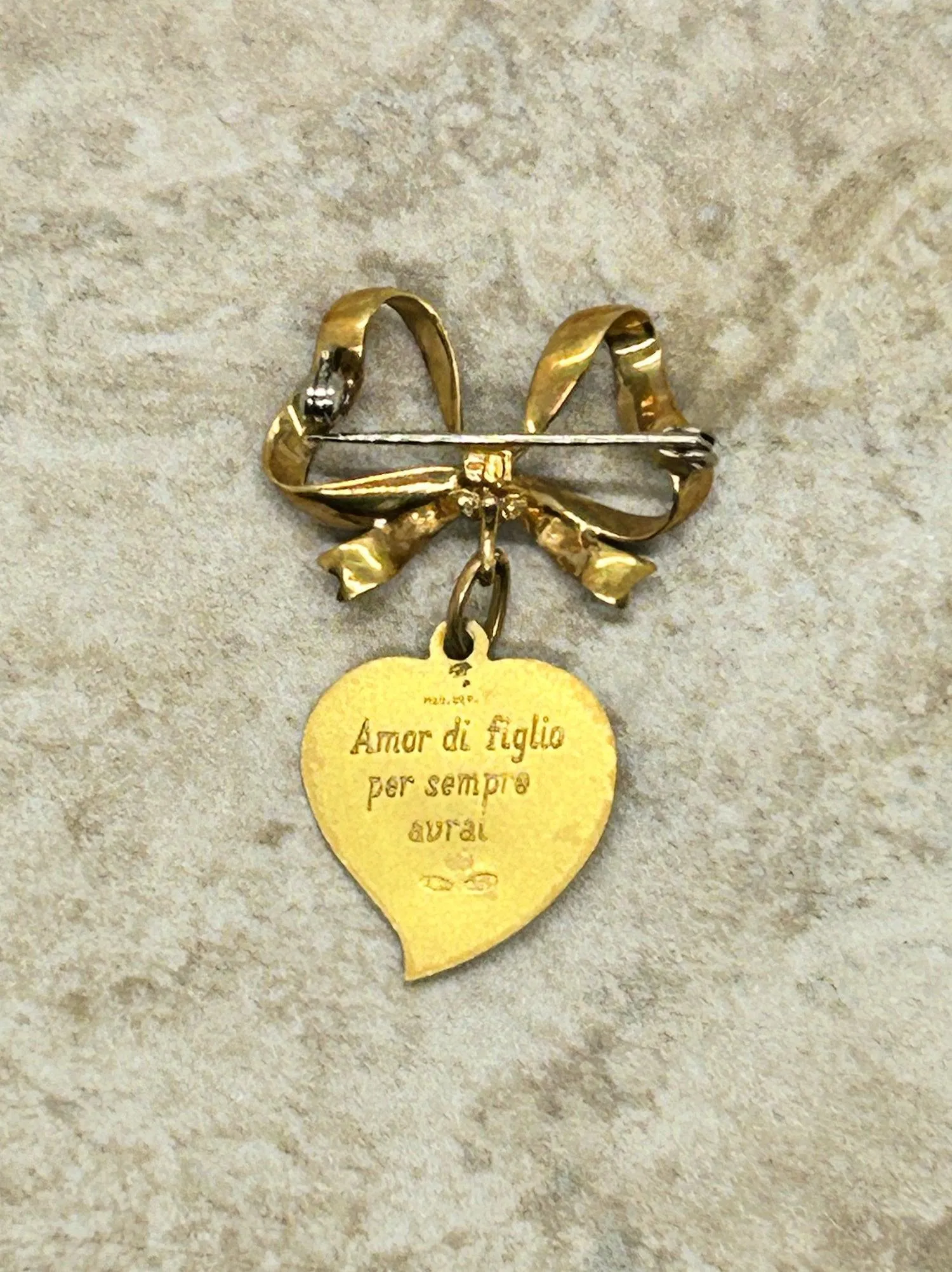 Vintage Italian You Will Always Have The Love of a Son  Sentiment Bow Brooch