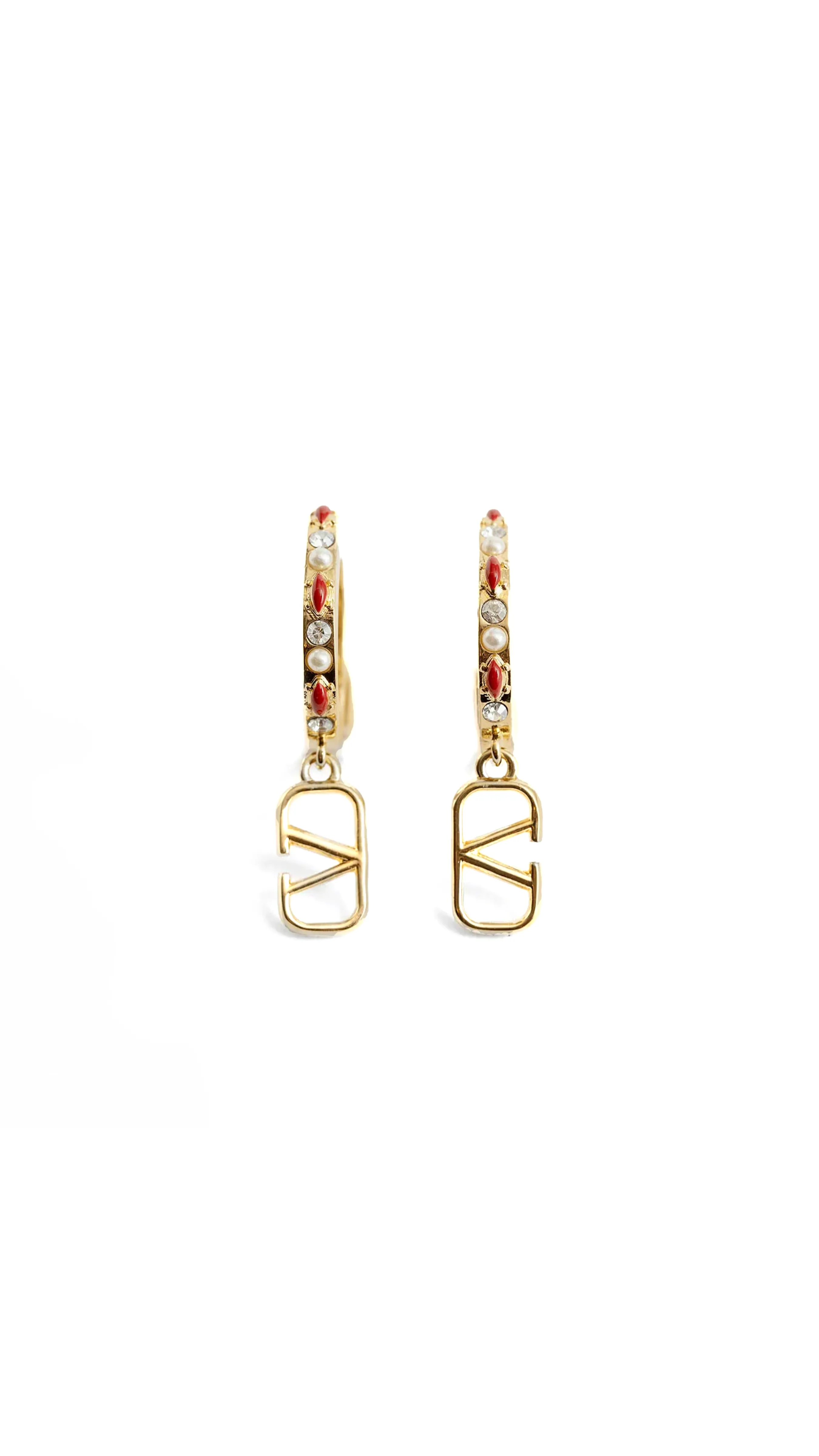 Vlogo Signature Metal Earrings with Pearls, Enamel and Swarovski Cystals