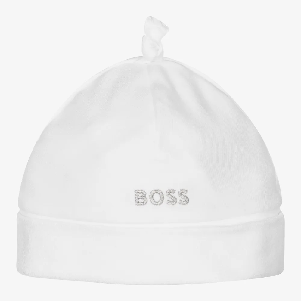 White Cotton Logo Baby Hat