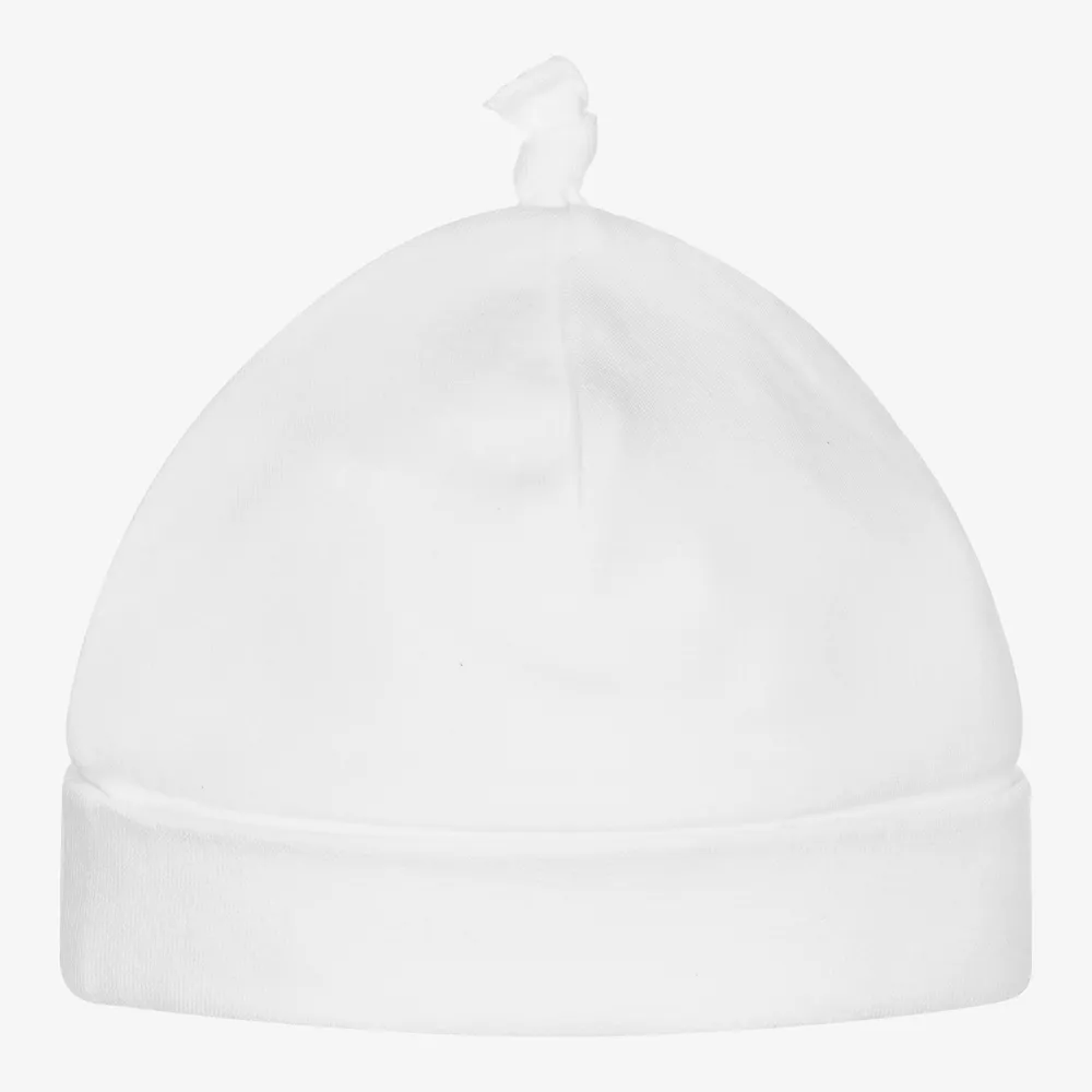 White Cotton Logo Baby Hat