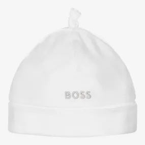 White Cotton Logo Baby Hat