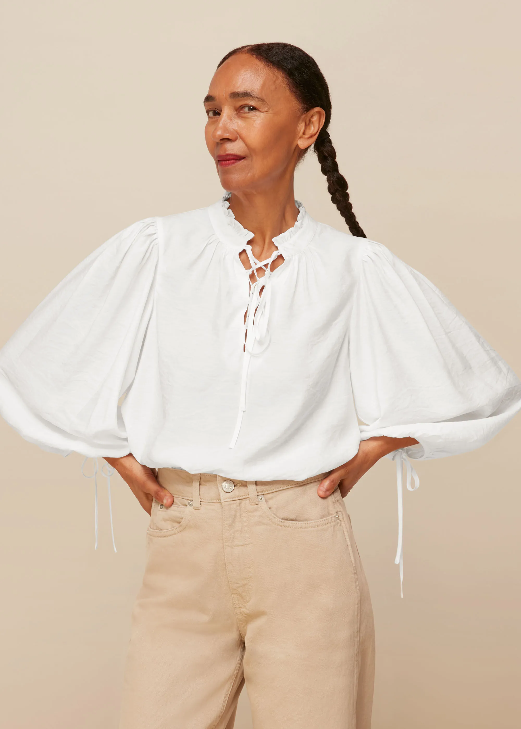 White Tie Neck Detail Blouse