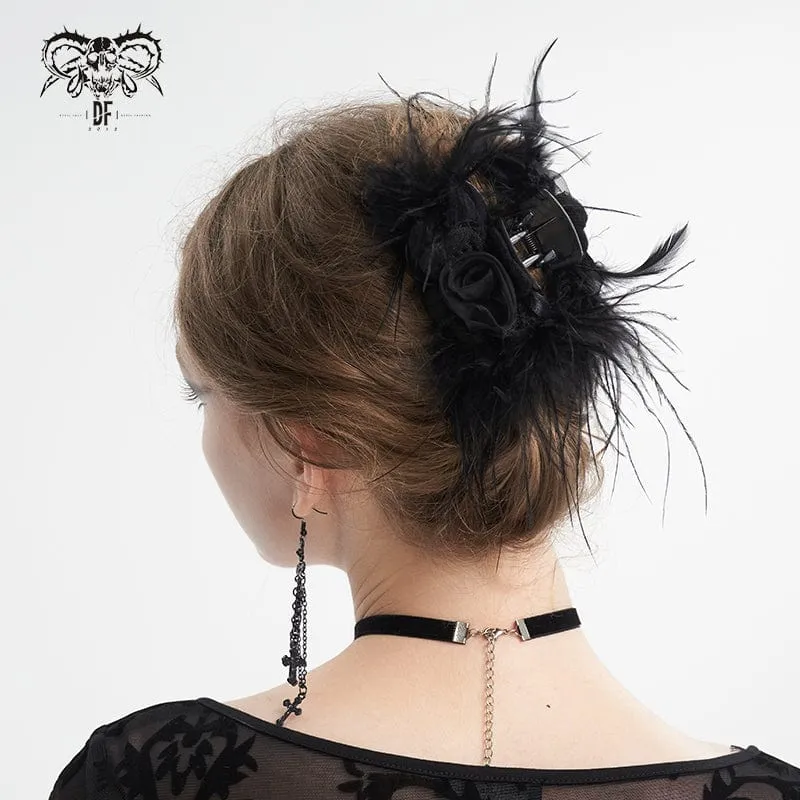 Women's Gothic Rose Fluffy Hair Clip