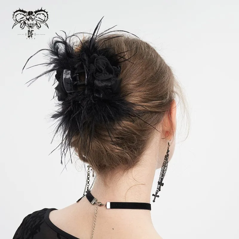 Women's Gothic Rose Fluffy Hair Clip