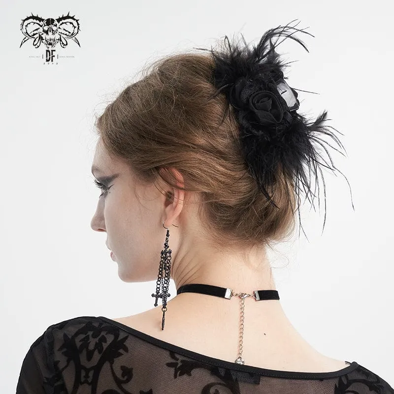 Women's Gothic Rose Fluffy Hair Clip