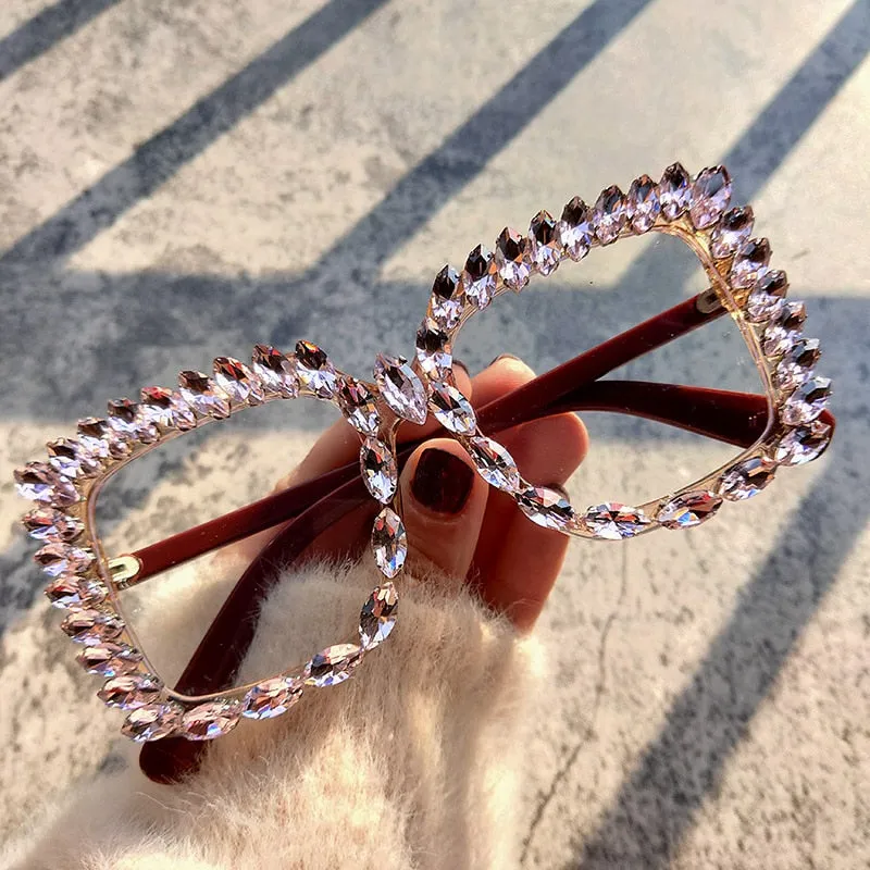 Women's Handmade Luxury Crystal Classic Oversize Square Sunglasses