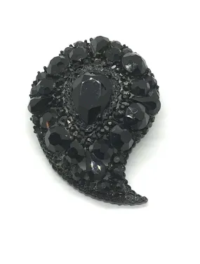 Wonderful Vintage Black Brooch in Paisley Shape