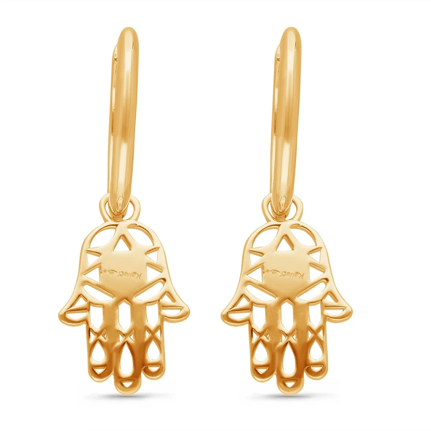 Yellow Gold White Diamond Hamsa Earrings