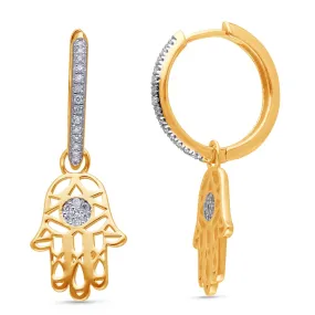 Yellow Gold White Diamond Hamsa Earrings