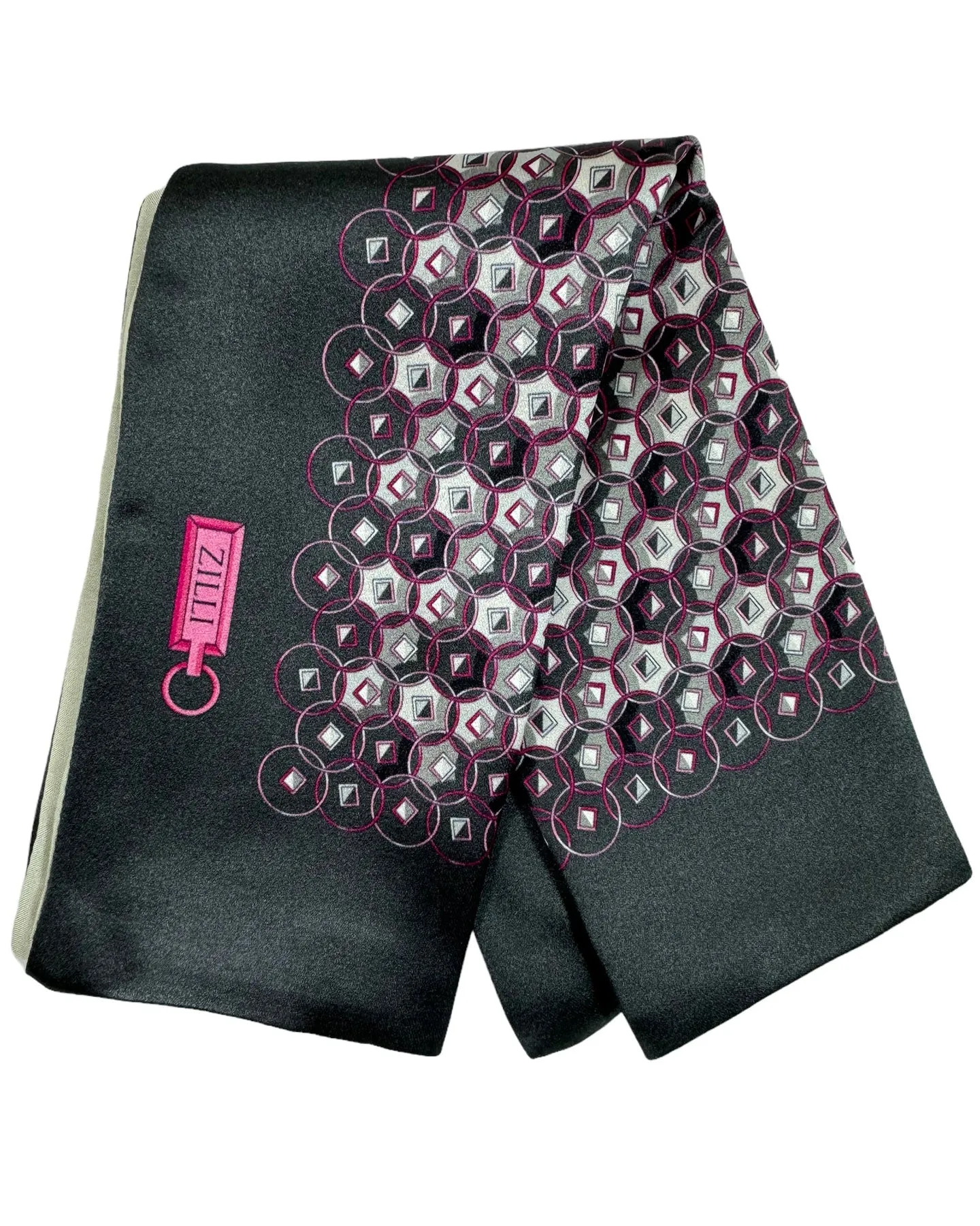 Zilli Silk Pocket Square Gray Pink Geometric Design SALE