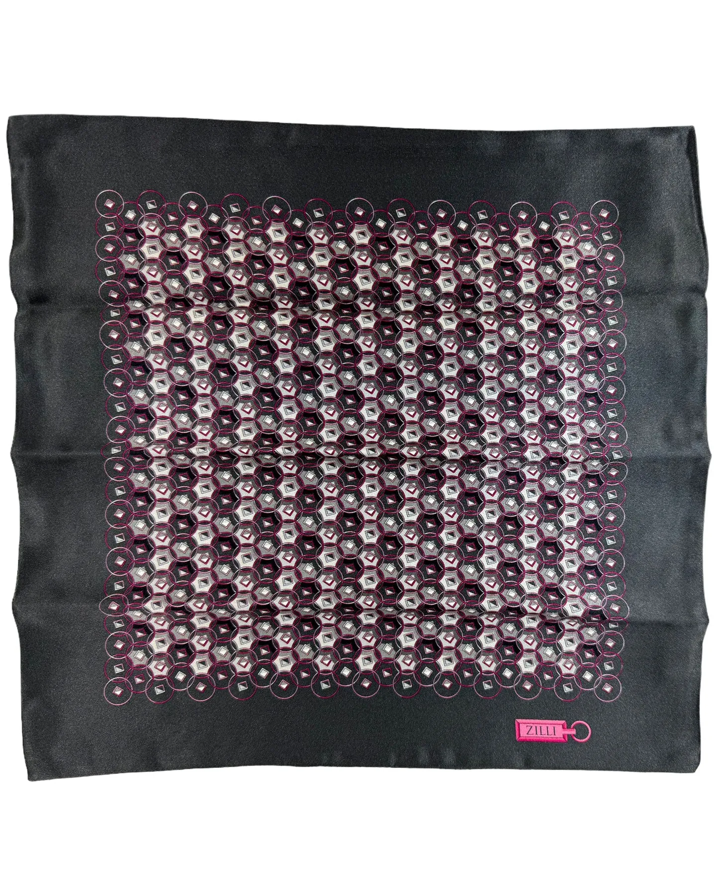 Zilli Silk Pocket Square Gray Pink Geometric Design SALE